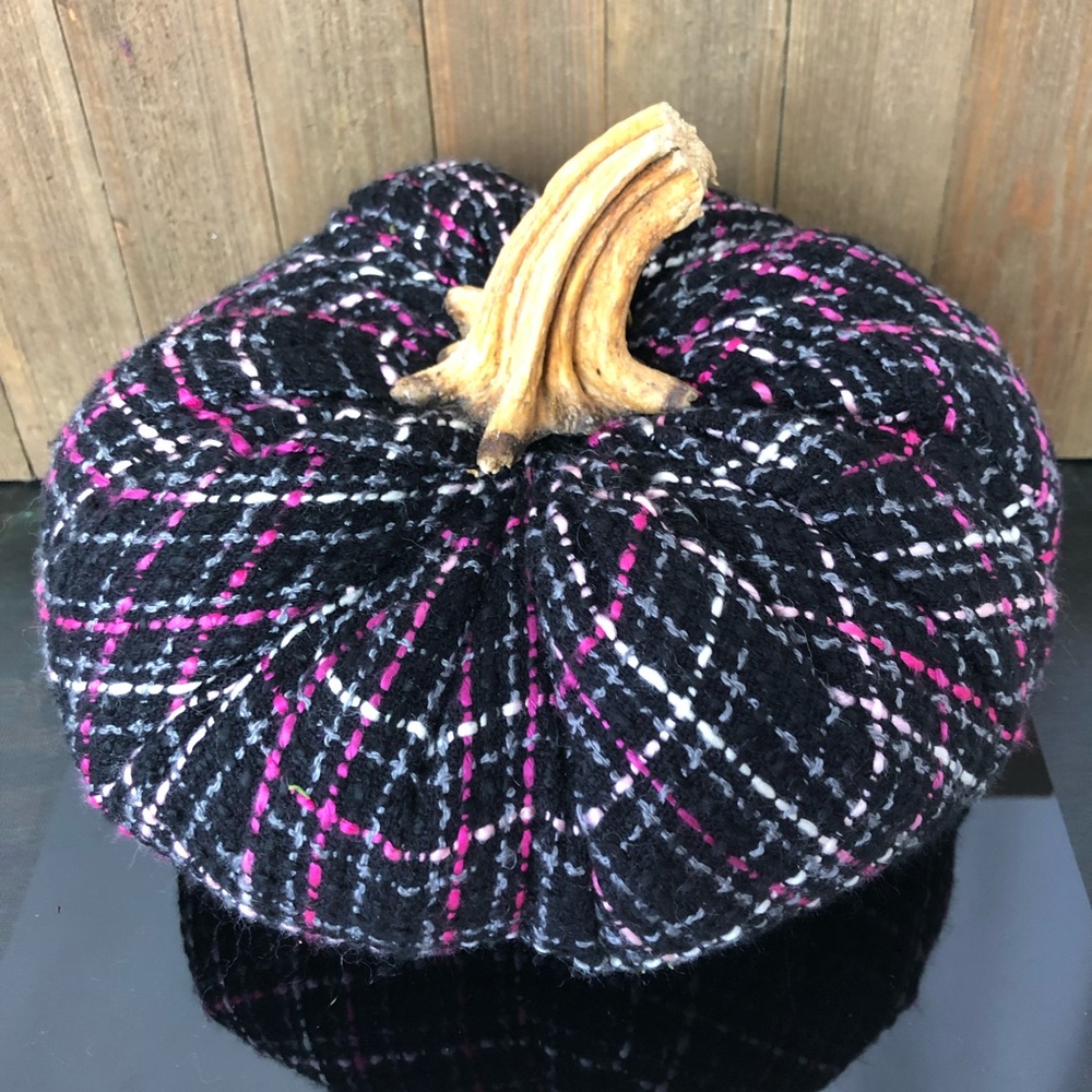 Plaid Black and Pink Decorative Pumpkin